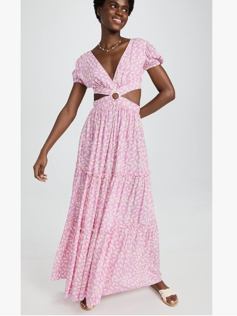 Palmacea Printed Hoop Maxi Dress Size Medium Pink Cutout Resort Dress Swim Cover